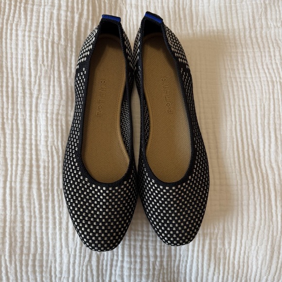 Rothy's The Square Noire Ballet Flats Women's Sz 9 Mesh Casual Black Checkered - Picture 2 of 6